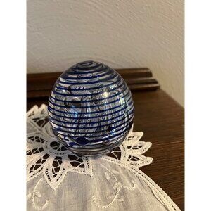 Blue and Clear Striped Bubbles Paperweight